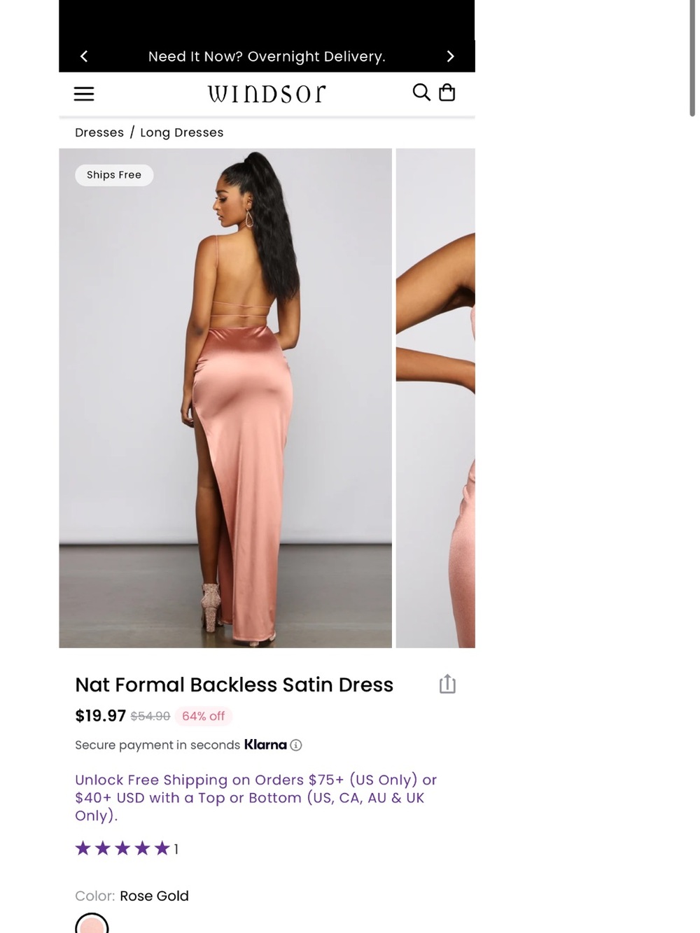Windsor Satin Backless Maxi Dress in Rose Gold